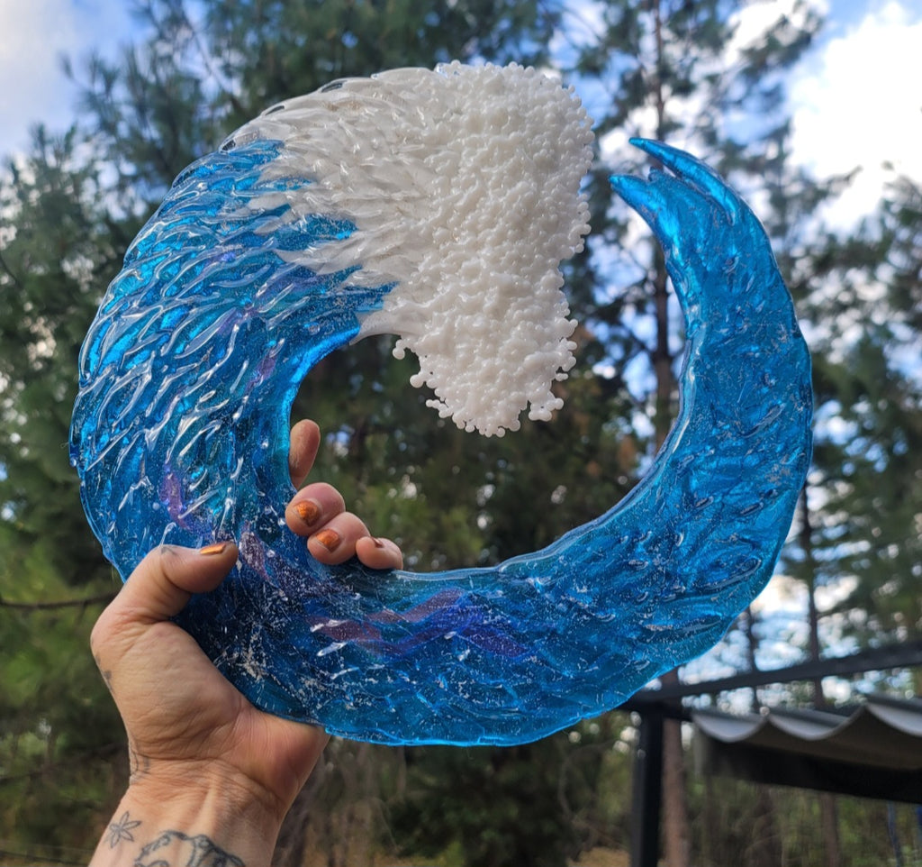 Ashes InFused Glass Cremation Art 3D Ocean Wave Sculpture 5" 6" 8" 10" 12"