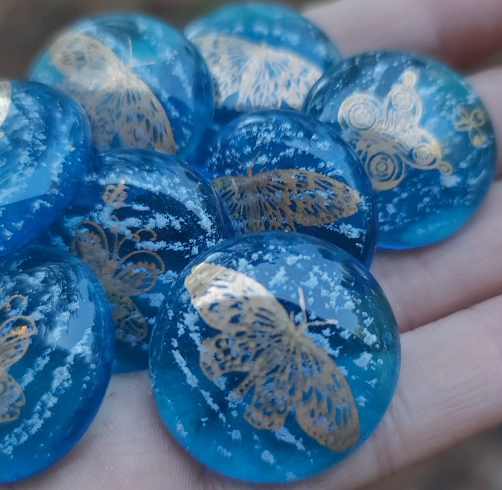 Butterfly Cremation Comfort Pocket Stones 4 (set) Ashes InFused Glass 1 inch stones in Velvet Bag