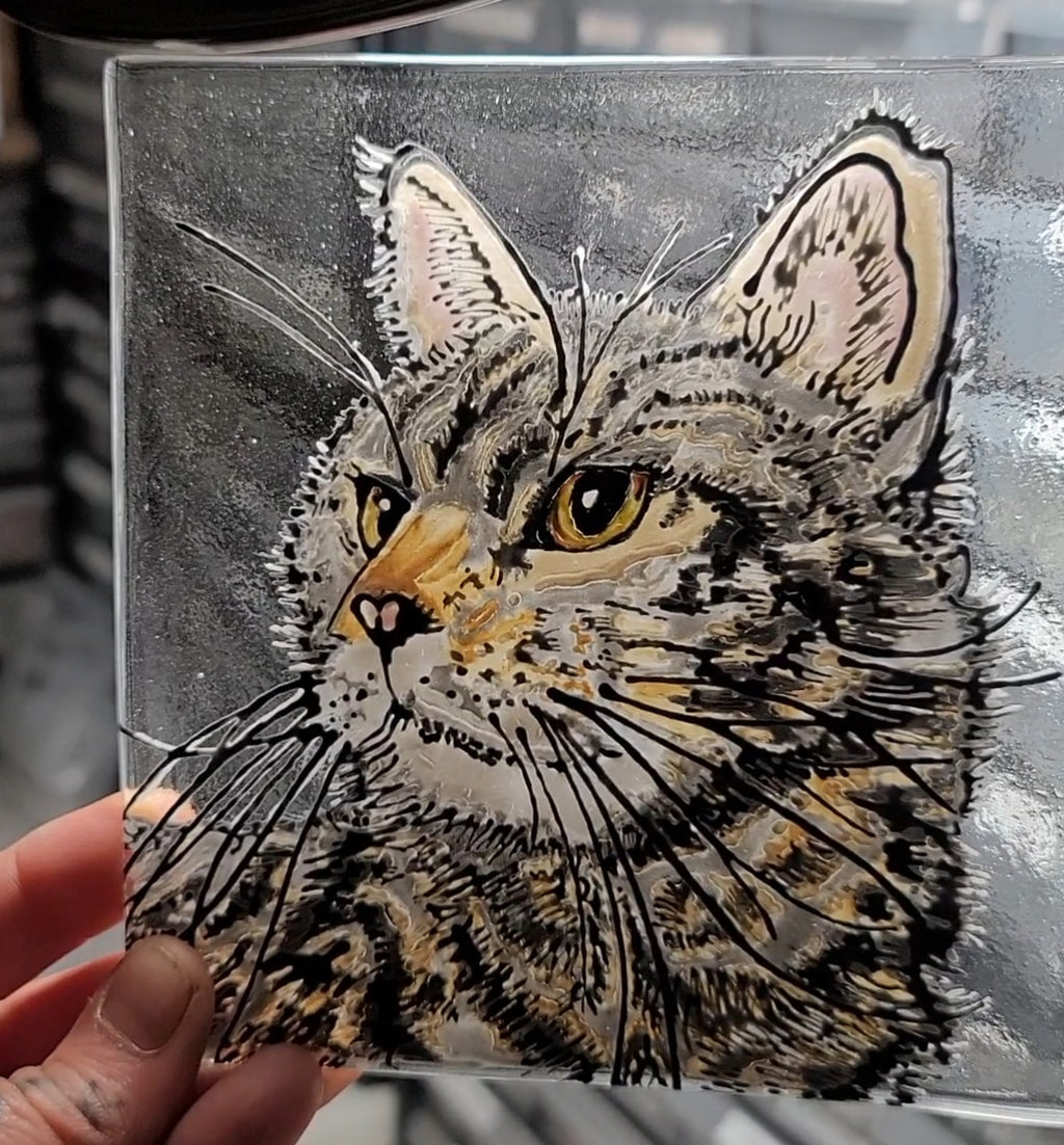 Ashes InFused Glass Cremation Art Portrait Sketch Photo Pet Memorial 5in