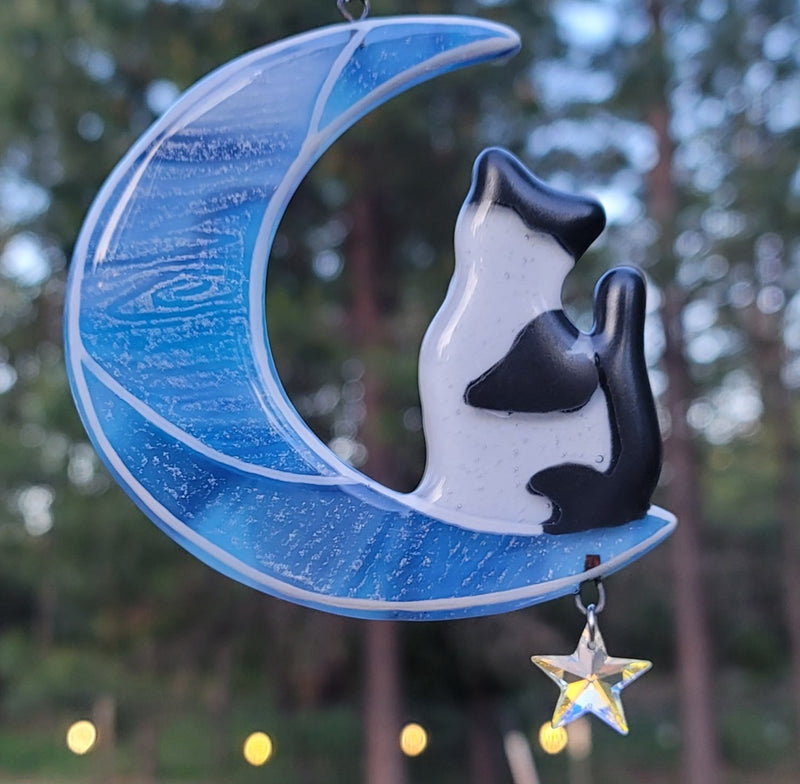 NEW Crescent Moon Kitty Ashes InFused Glass Customizable Cat Memorial