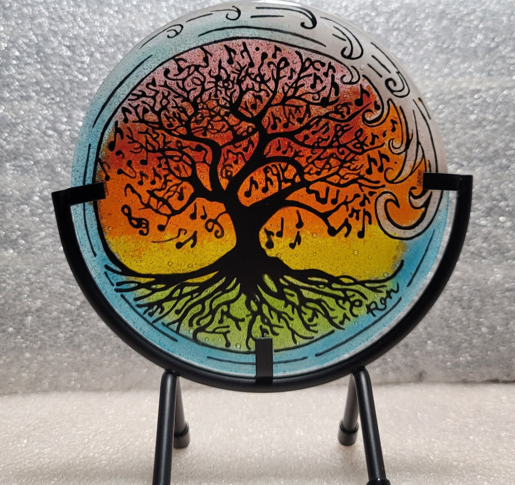 Music Note Tree of Life Ocean Wave 6 inch Table Display Ashes InFused Glass