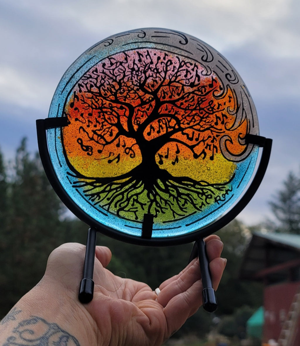 Music Note Tree of Life Ocean Wave 6 inch Table Display Ashes InFused Glass