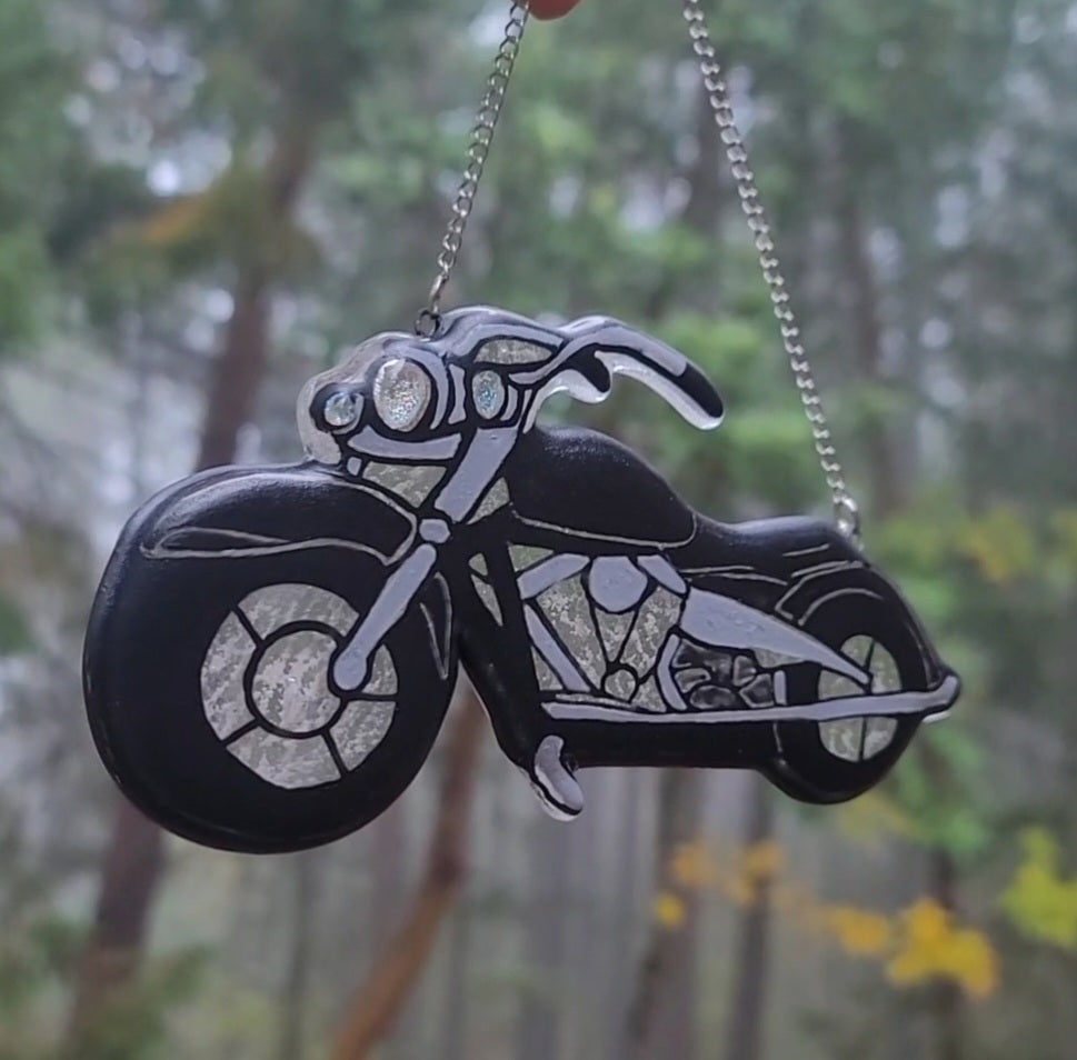 Glass Motorcycle With Ashes Biker Memorial Sun Catcher 7inch