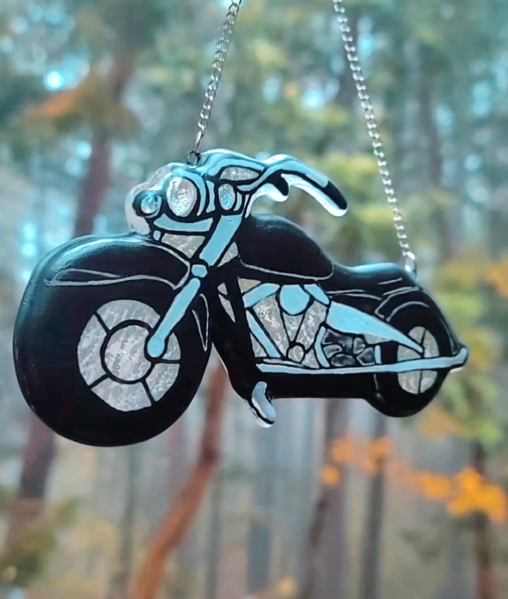Glass Motorcycle With Ashes Biker Memorial Sun Catcher 7inch