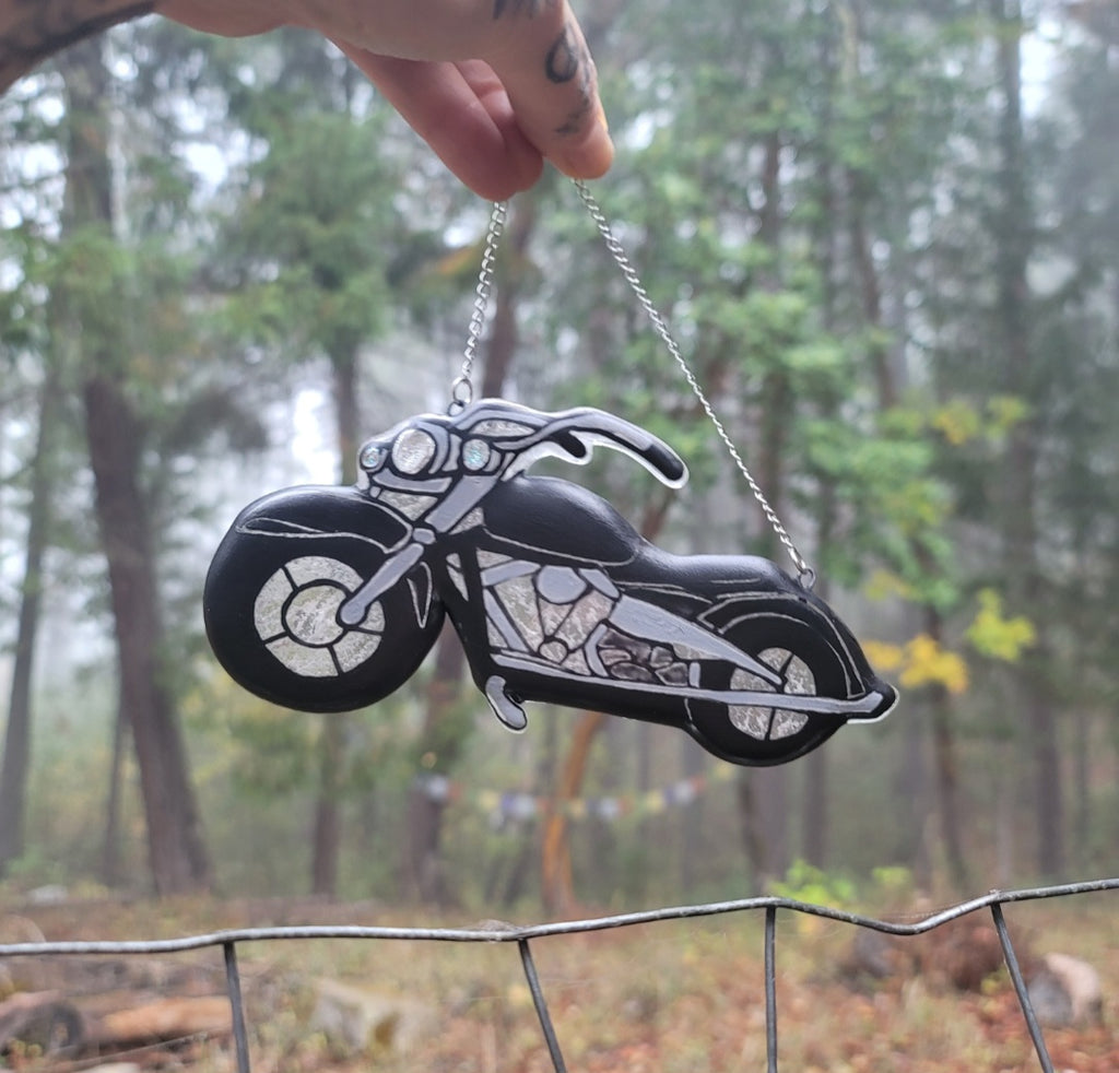 Glass Motorcycle With Ashes Biker Memorial Sun Catcher 7inch