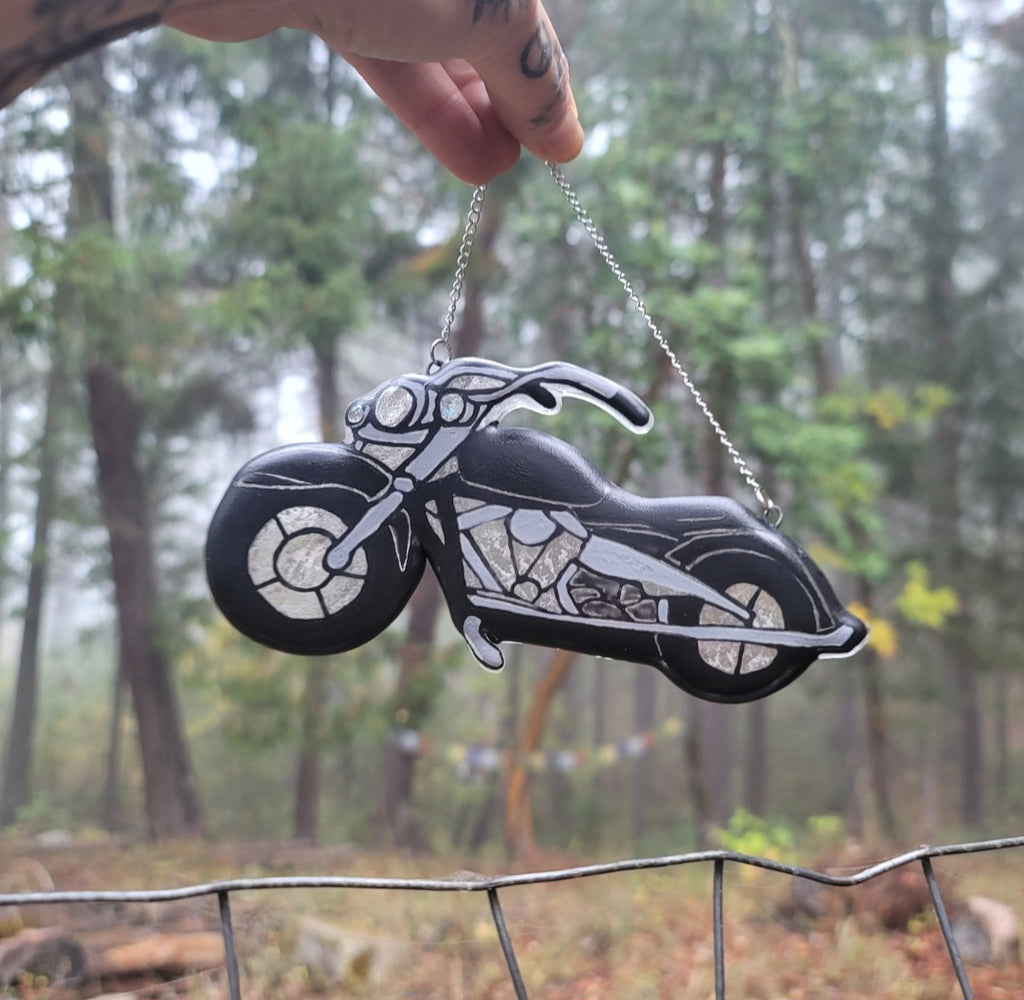 Glass Motorcycle With Ashes Biker Memorial Sun Catcher 7inch