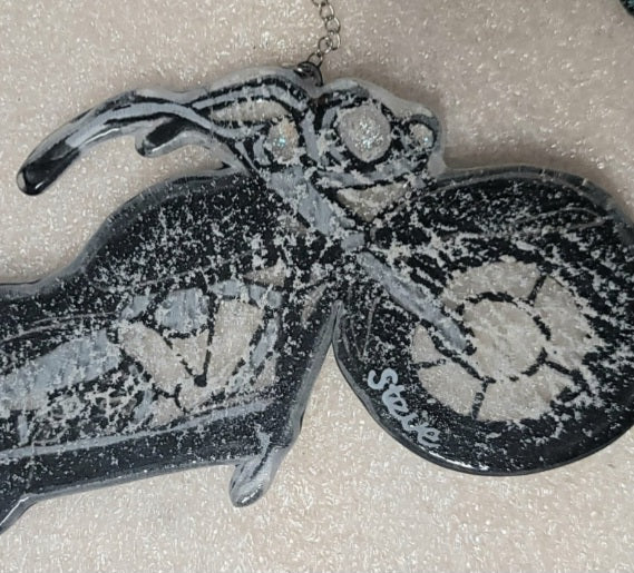 Glass Motorcycle With Ashes Biker Memorial Sun Catcher 7inch