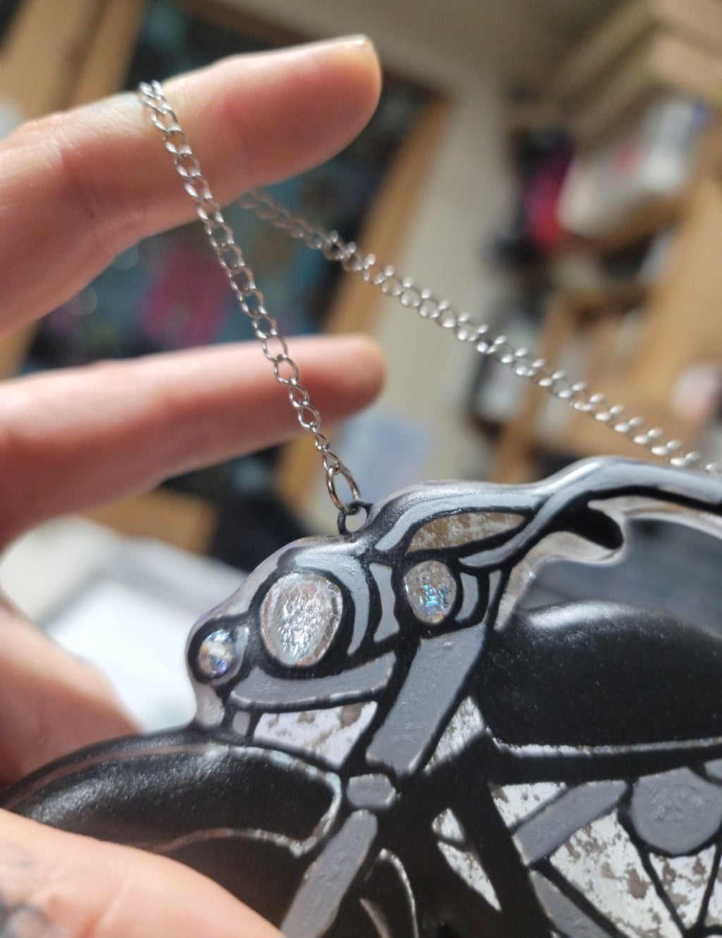 Glass Motorcycle With Ashes Biker Memorial Sun Catcher 7inch