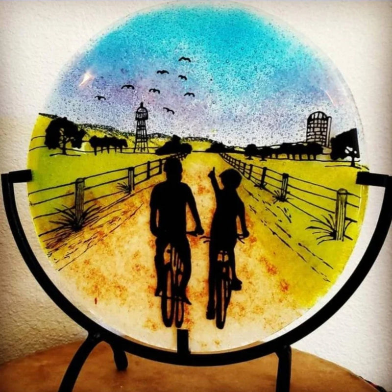 Countryside Bike Ride Ashes InFused Glass Cremation Memorial Art
