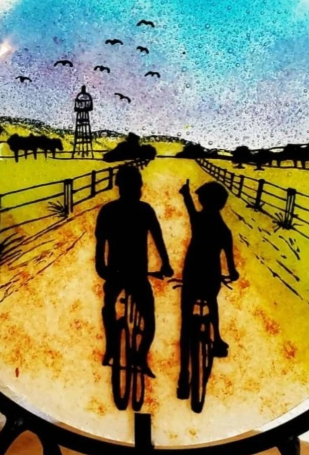 Countryside Bike Ride Ashes InFused Glass Cremation Memorial Art