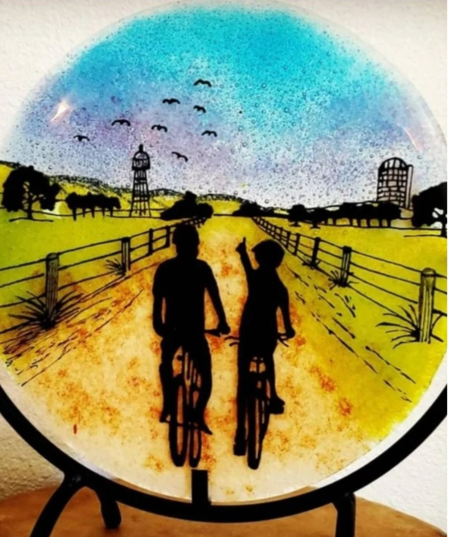 Countryside Bike Ride Ashes InFused Glass Cremation Memorial Art