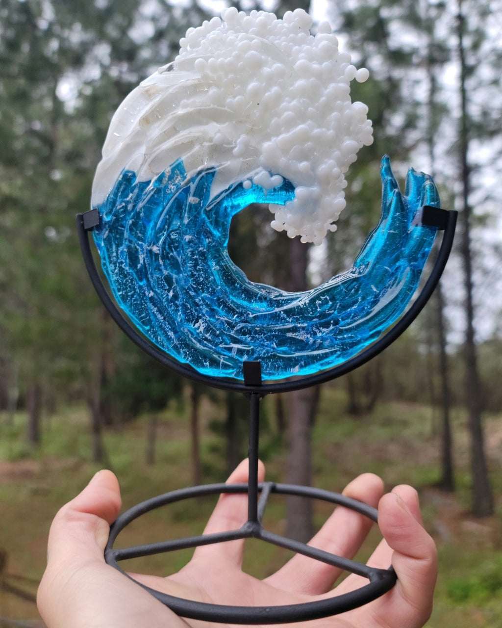 Ashes InFused Glass Cremation Art 3D Ocean Wave Sculpture 5" 6" 8" 10" 12"