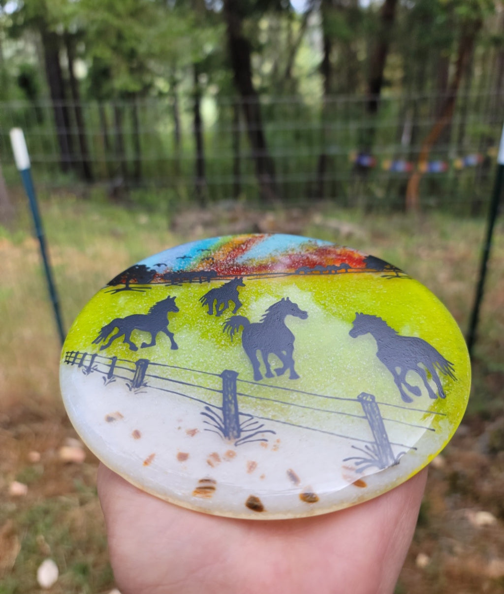 Countryside Horse Pasture Ashes InFused Glass Cremation Memorial Art