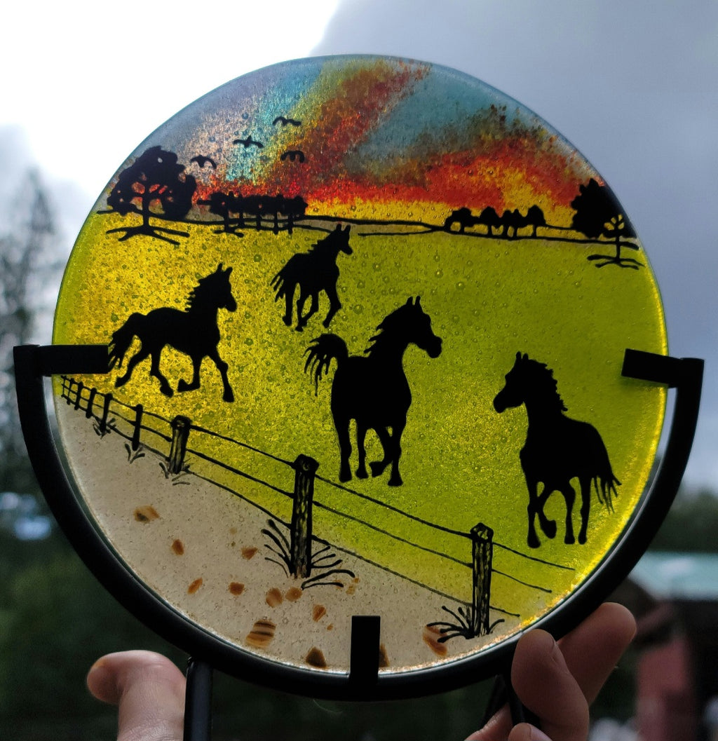 Countryside Horse Pasture Ashes InFused Glass Cremation Memorial Art