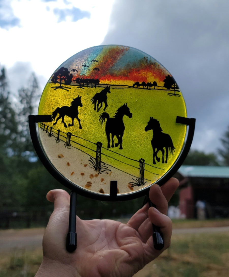 Countryside Horse Pasture Ashes InFused Glass Cremation Memorial Art