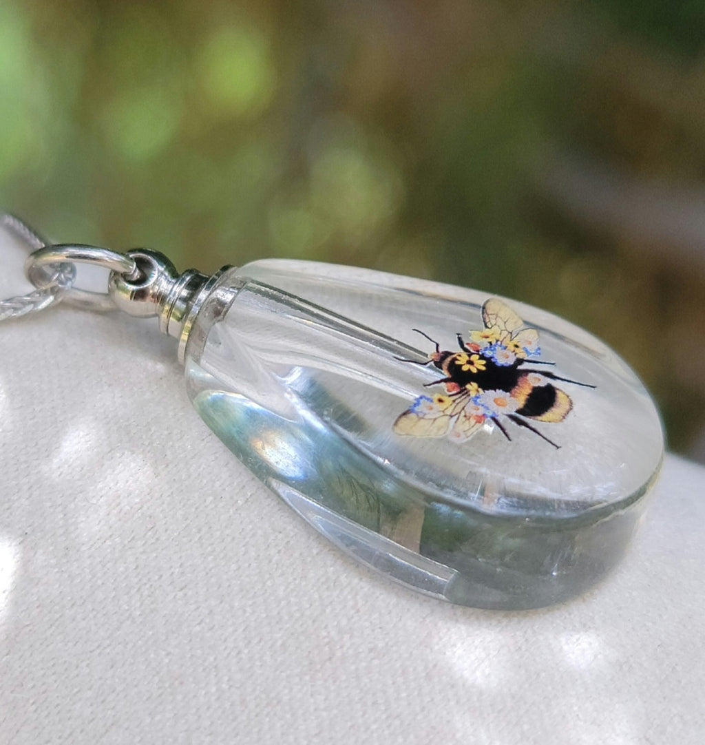 DIY Bumblebee in Flowers Teardrop Cremation Jewelry Necklace Sympathy Kit Gift Wrapped with Tools