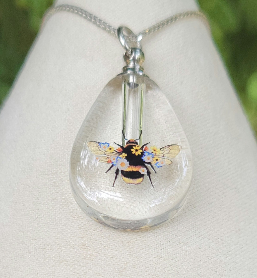 DIY Bumblebee in Flowers Teardrop Cremation Jewelry Necklace Sympathy Kit Gift Wrapped with Tools