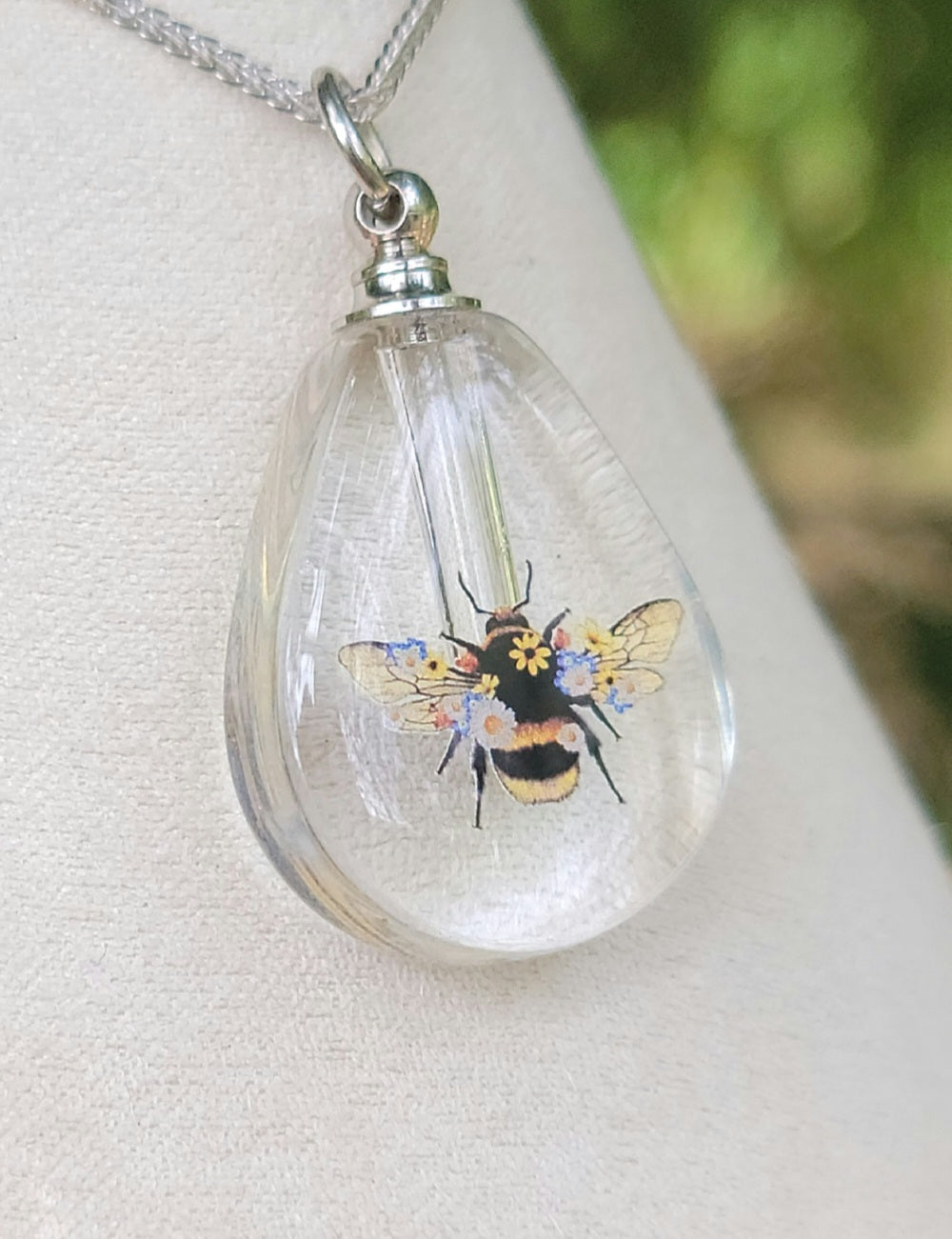 DIY Bumblebee in Flowers Teardrop Cremation Jewelry Necklace Sympathy Kit Gift Wrapped with Tools