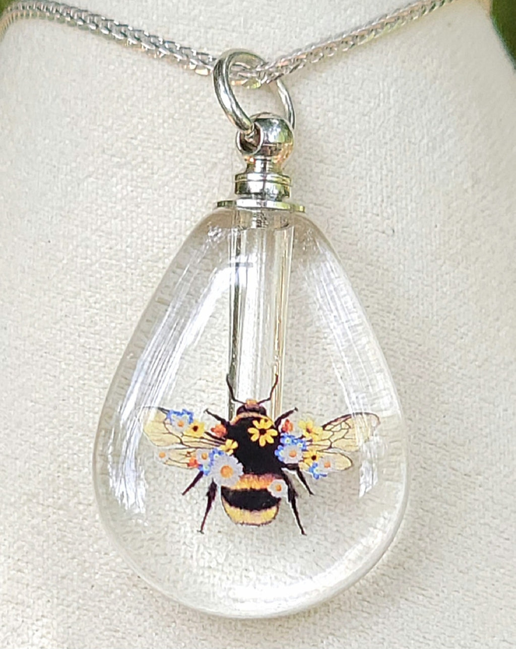 DIY Bumblebee in Flowers Teardrop Cremation Jewelry Necklace Sympathy Kit Gift Wrapped with Tools