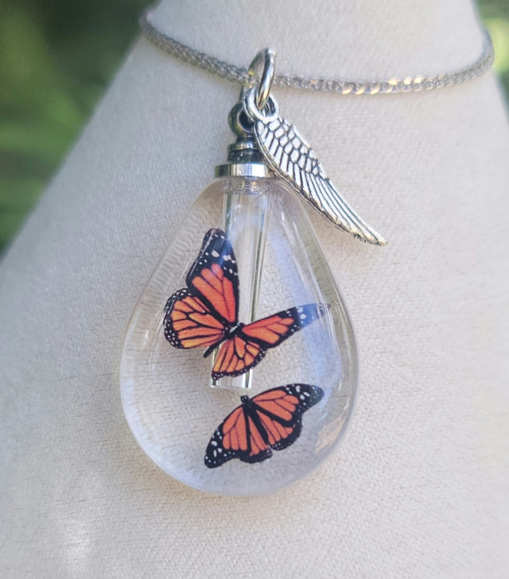 Fill Yourself Angel Wing Butterfly Crystal Cremation Jewelry Urn