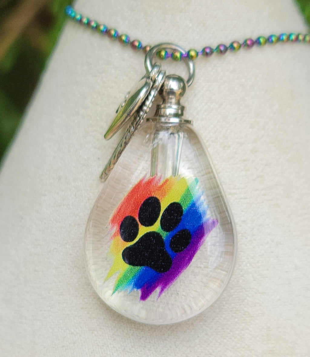 DIY Paw Print Rainbow Teardrop Cremation Jewelry with Paw and Wing Charm Necklace Sympathy Kit Gift Wrapped with Tools
