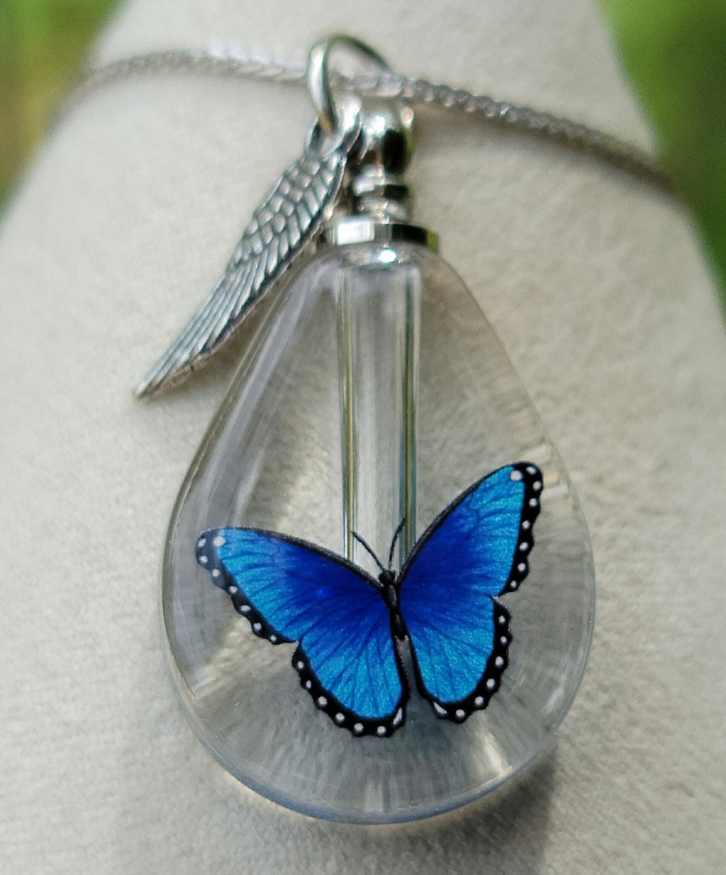 DIY Blue Morpho Butterfly Cremation Jewelry Urn Necklace Sympathy Gift