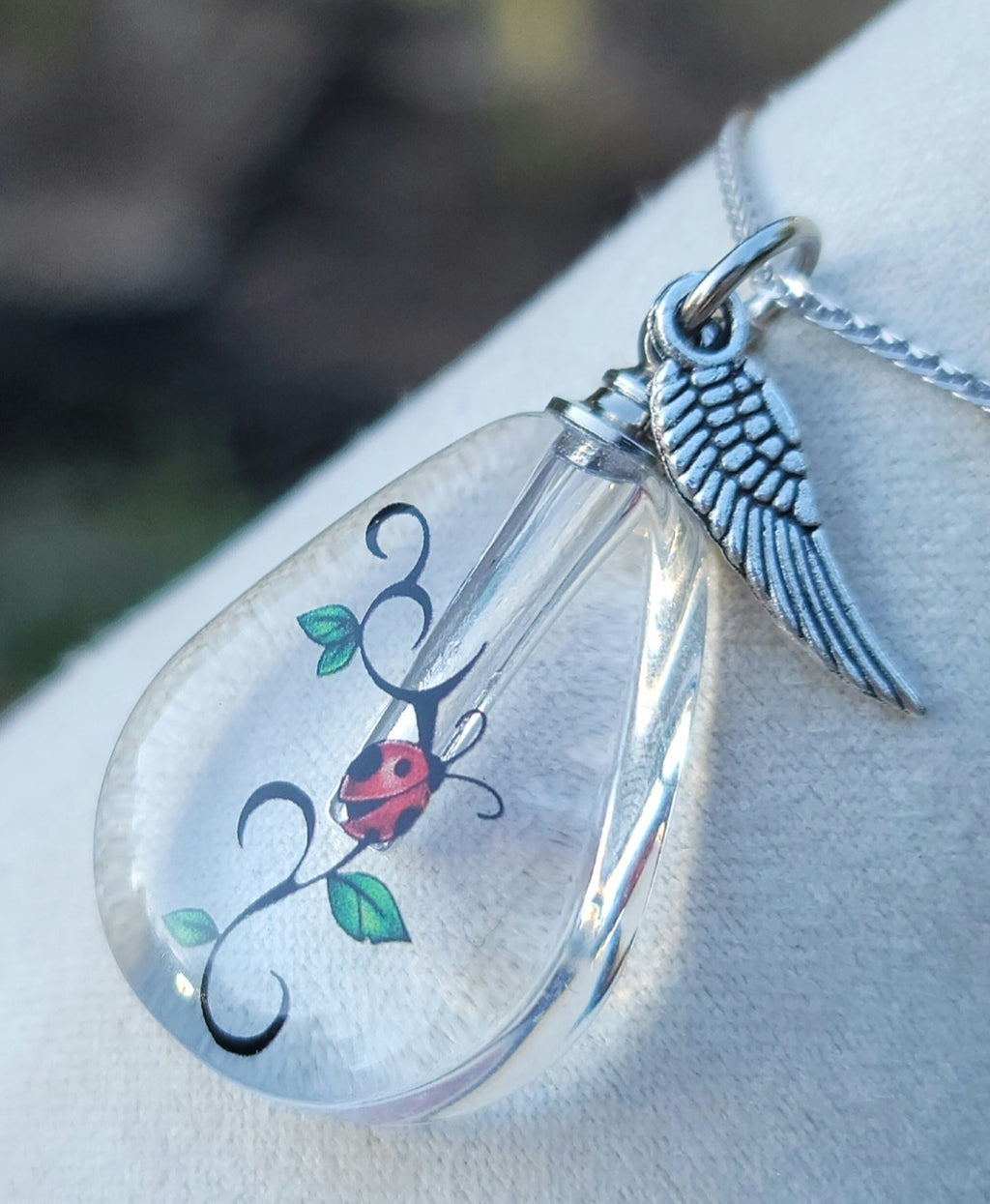 DIY Ladybug Teardrop Cremation Jewelry Necklace Sympathy Kit Gift Wrapped with Tools