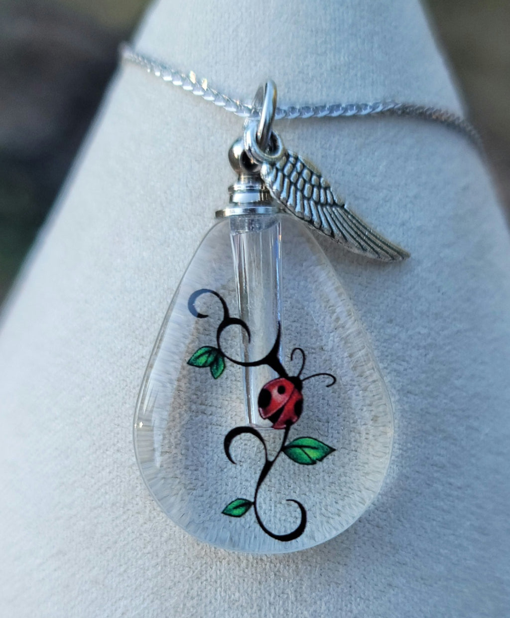 DIY Ladybug Teardrop Cremation Jewelry Necklace Sympathy Kit Gift Wrapped with Tools