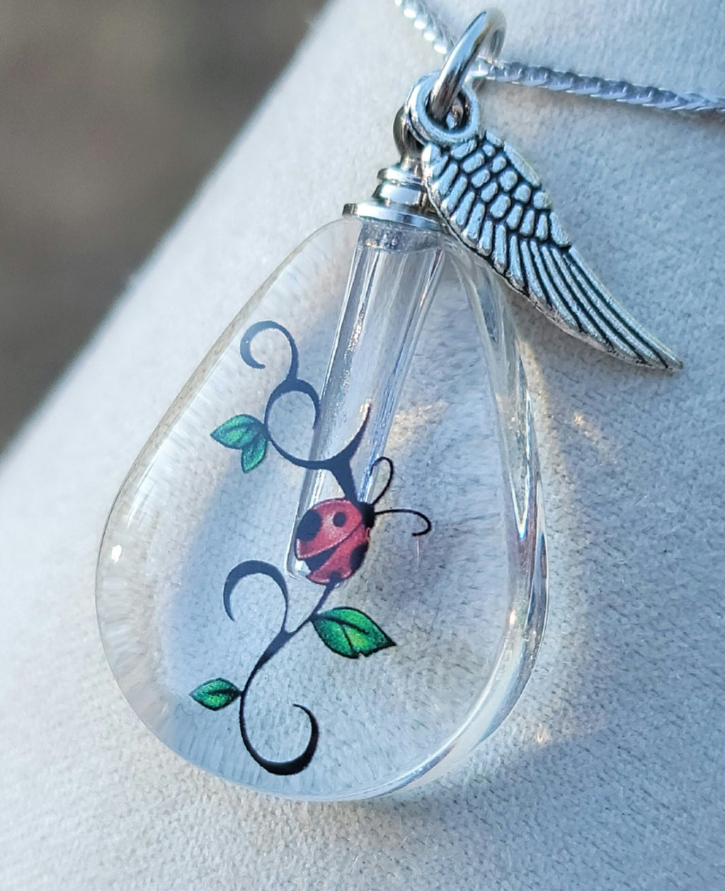 DIY Ladybug Teardrop Cremation Jewelry Necklace Sympathy Kit Gift Wrapped with Tools