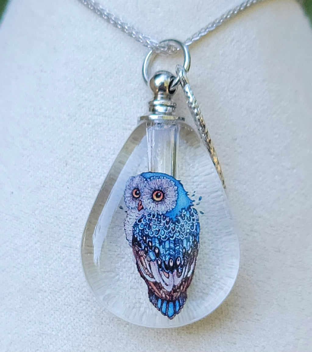 DIY Owl Feather Wing Cremation Urn Crystal Bottle Necklace Fill Yourself