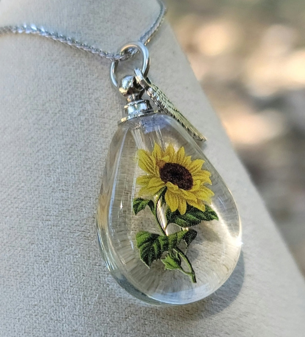 DIY Sunflower Teardrop Cremation Jewelry Necklace Sympathy Kit Gift Wrapped with Tools