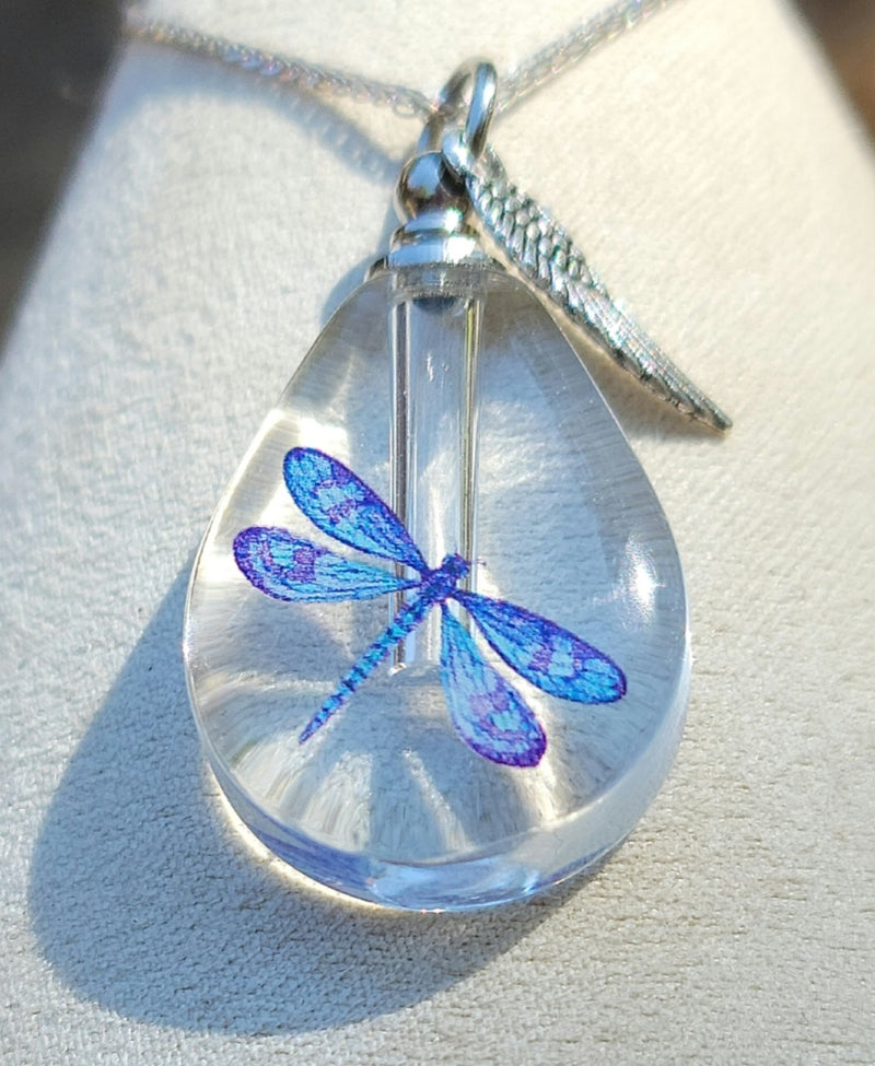 Cremation Urn Dragonfly Bottle Necklace Sympathy Gift Fill Yourself