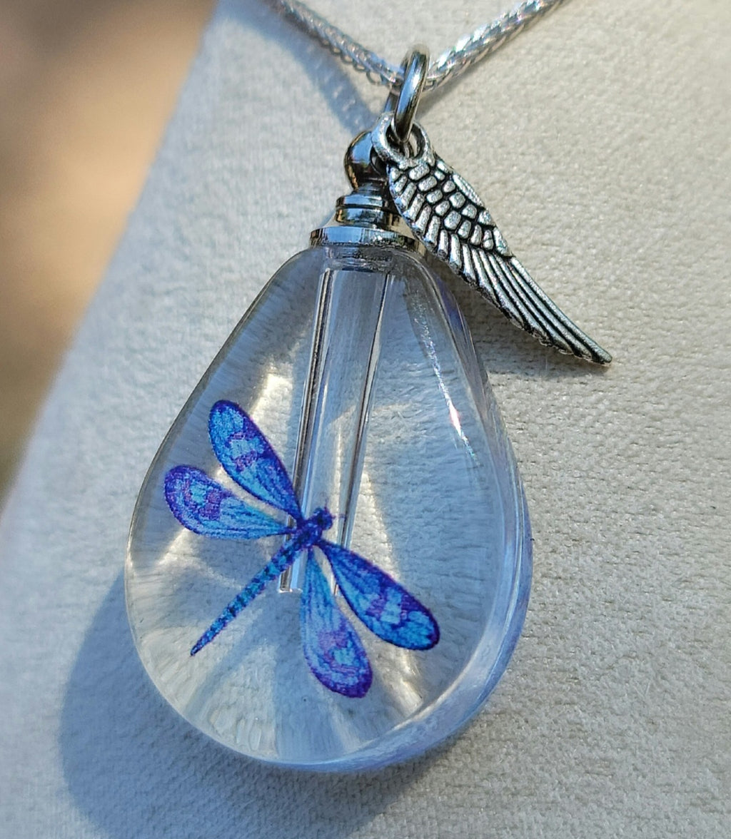 Cremation Urn Dragonfly Bottle Necklace Sympathy Gift Fill Yourself