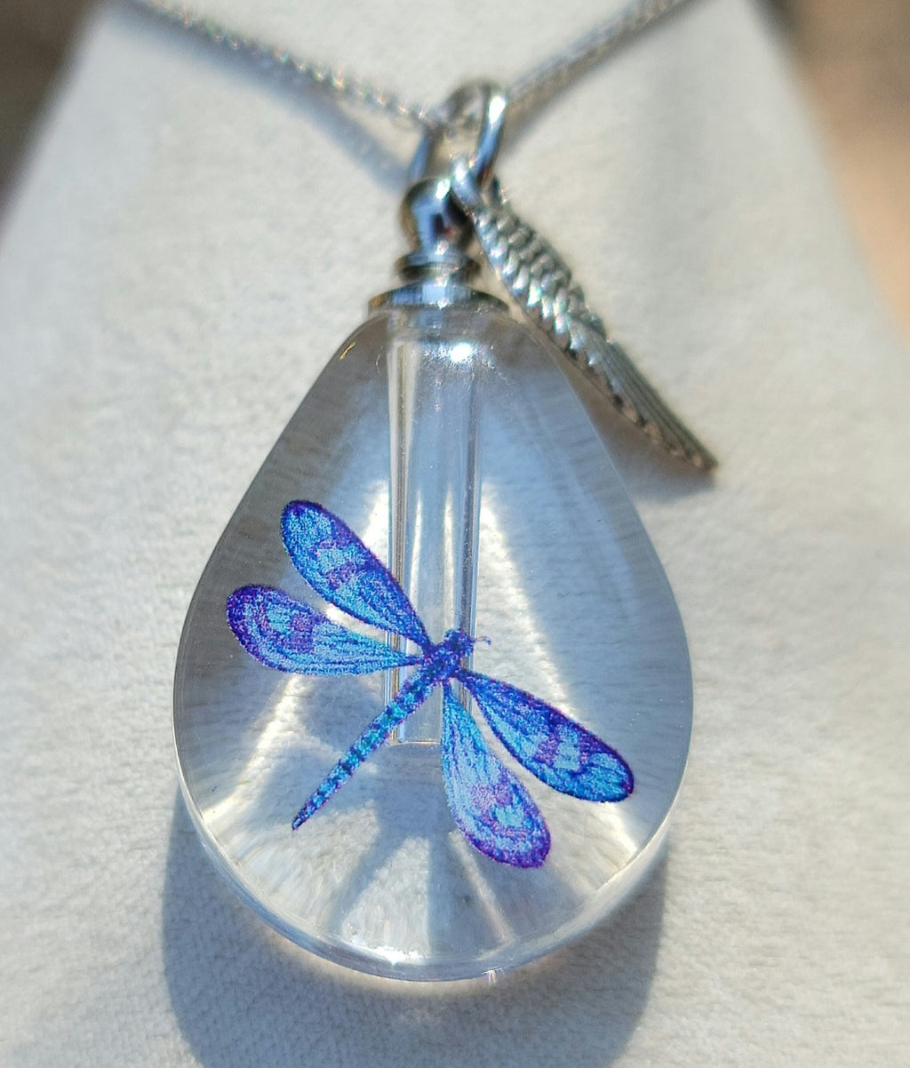 Cremation Urn Dragonfly Bottle Necklace Sympathy Gift Fill Yourself