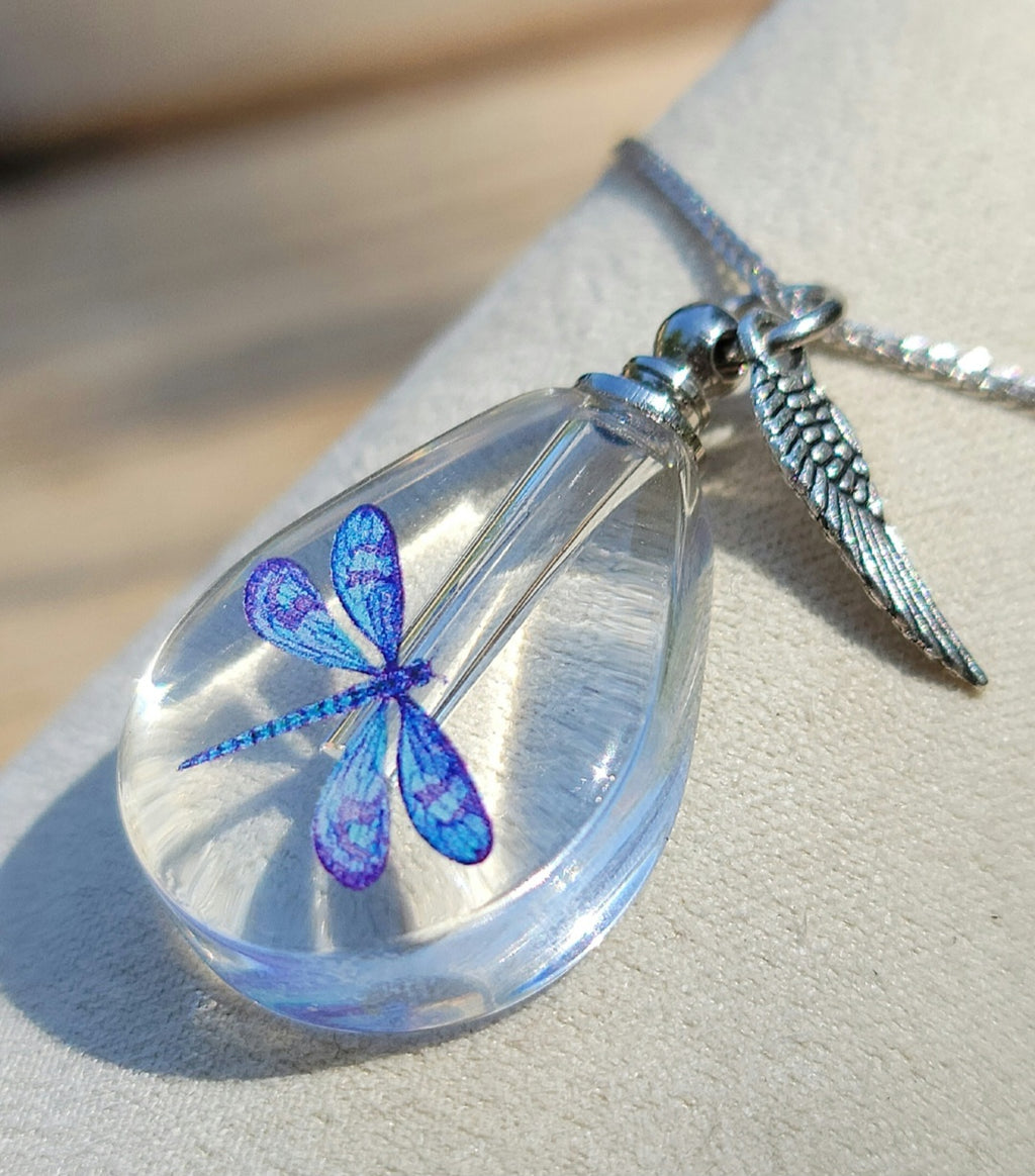 Cremation Urn Dragonfly Bottle Necklace Sympathy Gift Fill Yourself