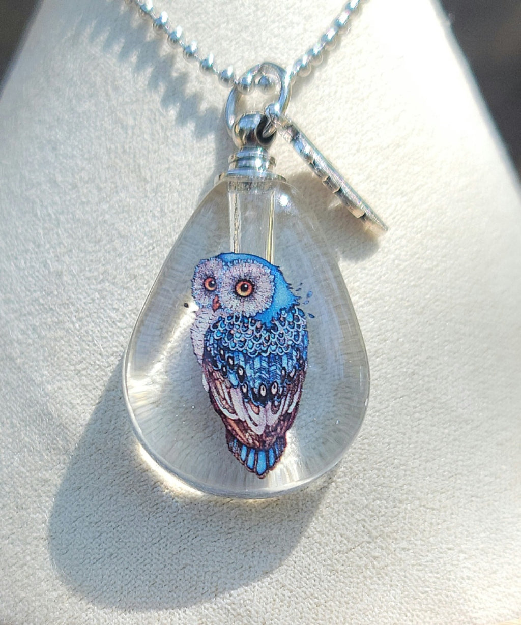 DIY Owl Feather Wing Cremation Urn Crystal Bottle Necklace Fill Yourself