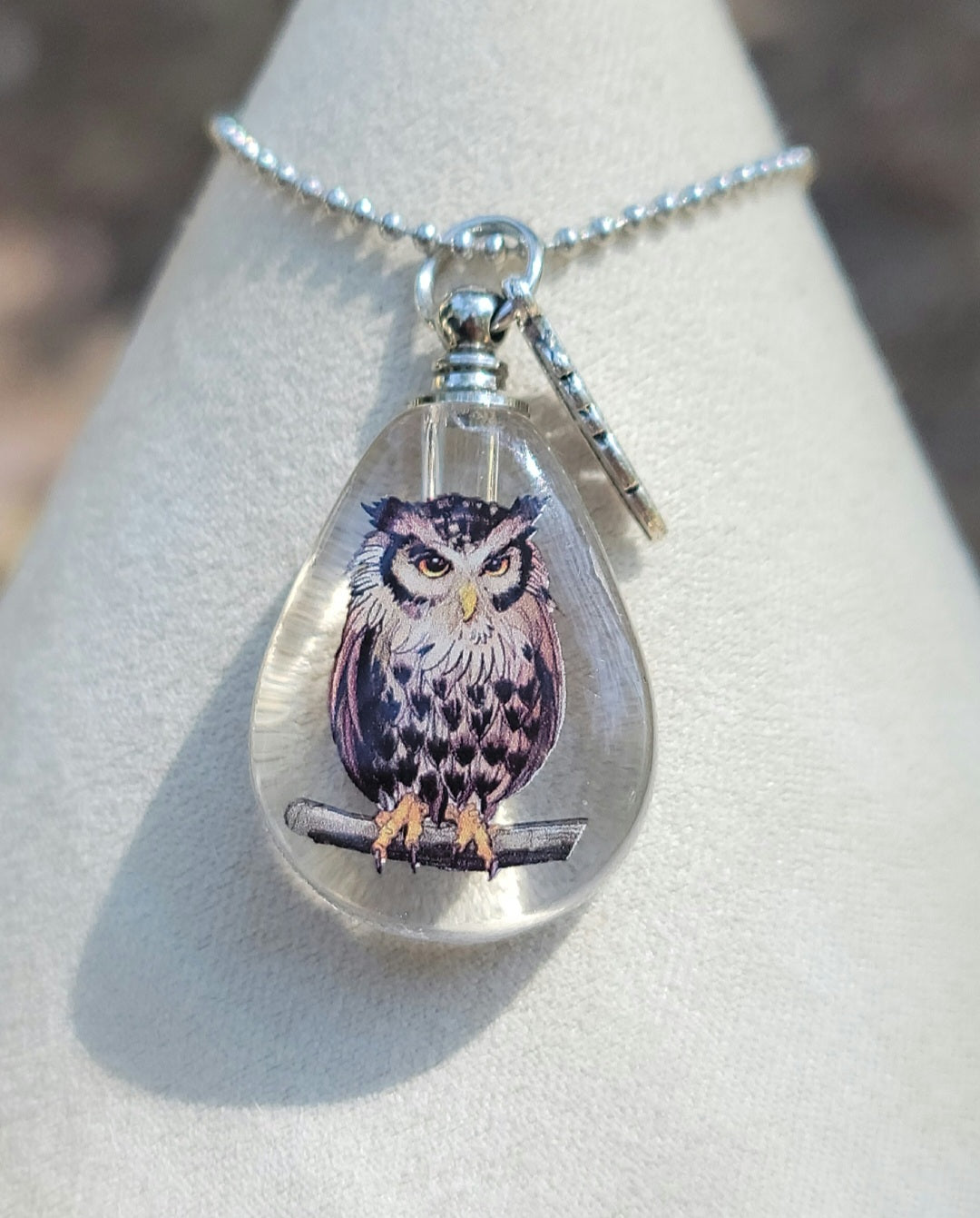 Silver Owl Cremation Jewelry Urn with Rhinestones - Urn Keychain