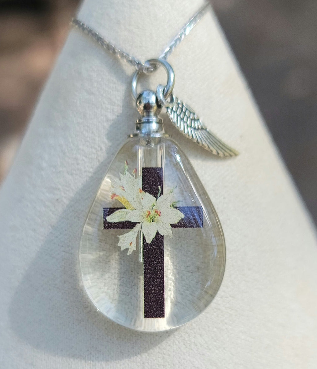 DIY Lilly Crusifix Cross Teardrop Cremation Jewelry Necklace Sympathy Kit Gift Wrapped with Tools