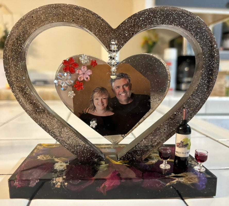 Flowers Preservation Resin Encapsulation Heart Photo Frame Funeral Memorial Keepsake