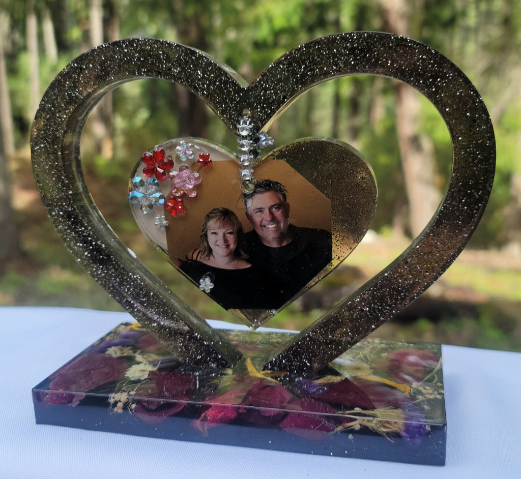 Flowers Preservation Resin Encapsulation Heart Photo Frame Funeral Memorial Keepsake