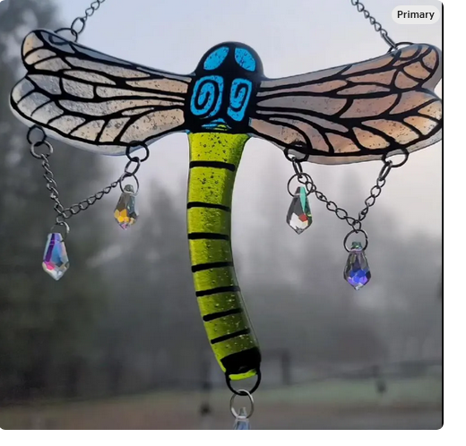 Dragonfly  Cremation Art Sun Catcher Ashes Infused Glass Memorial 7inch