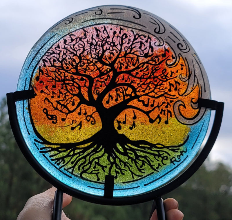 Music Note Tree of Life Ocean Wave 6 inch Table Display Ashes InFused Glass