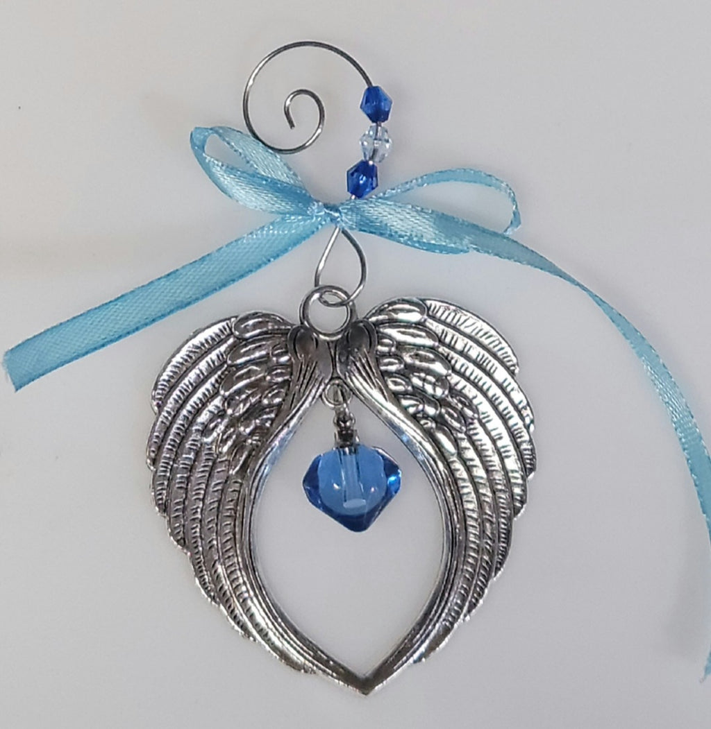 Blue Angel Wing Heart Cremation Urn Christmas Ornament Gift