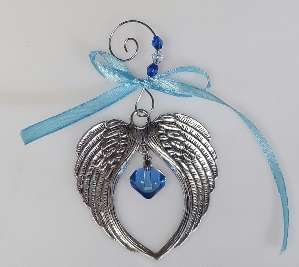Blue Angel Wing Heart Cremation Urn Christmas Ornament Gift
