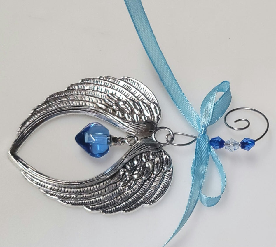 Blue Angel Wing Heart Cremation Urn Christmas Ornament Gift