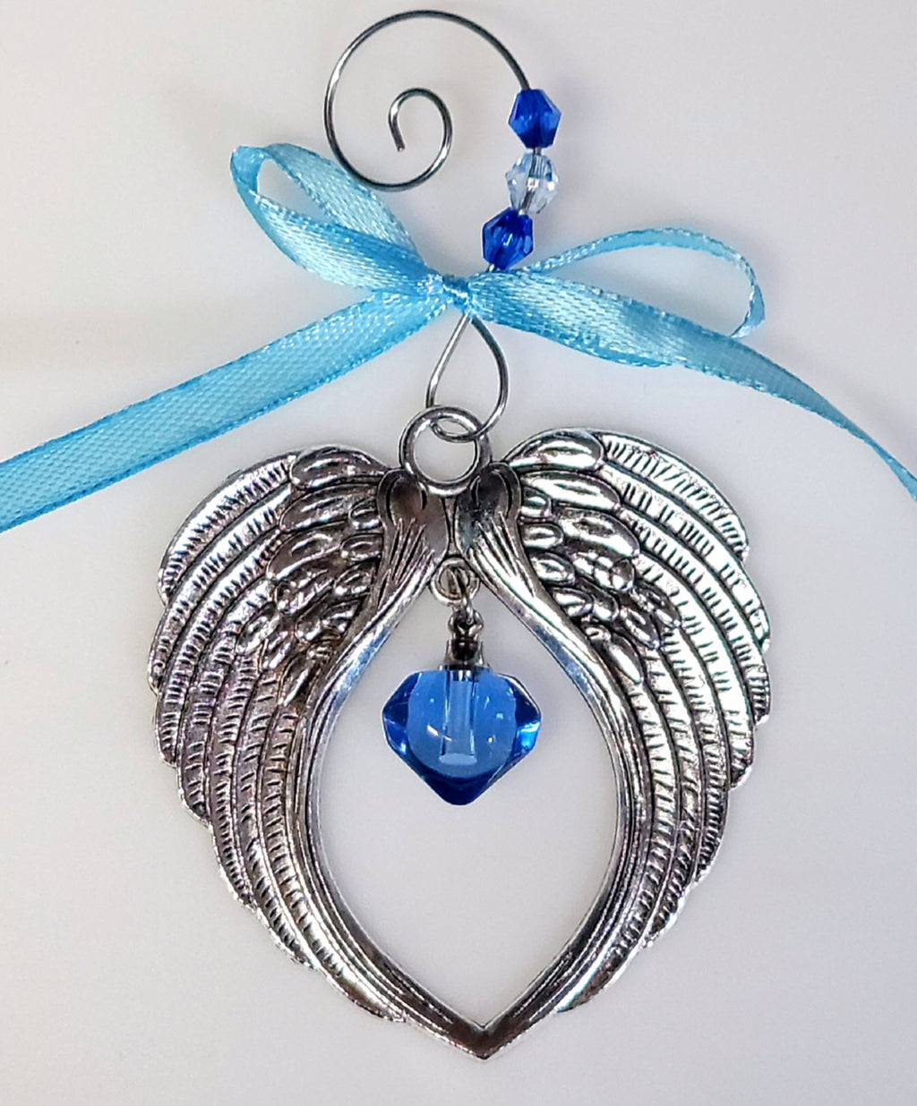 Blue Angel Wing Heart Cremation Urn Christmas Ornament Gift