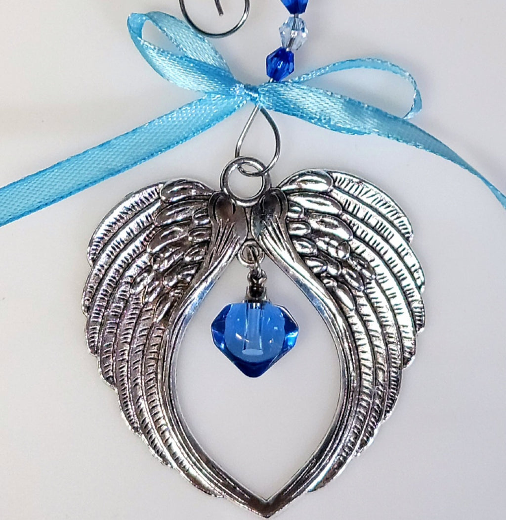 Blue Angel Wing Heart Cremation Urn Christmas Ornament Gift