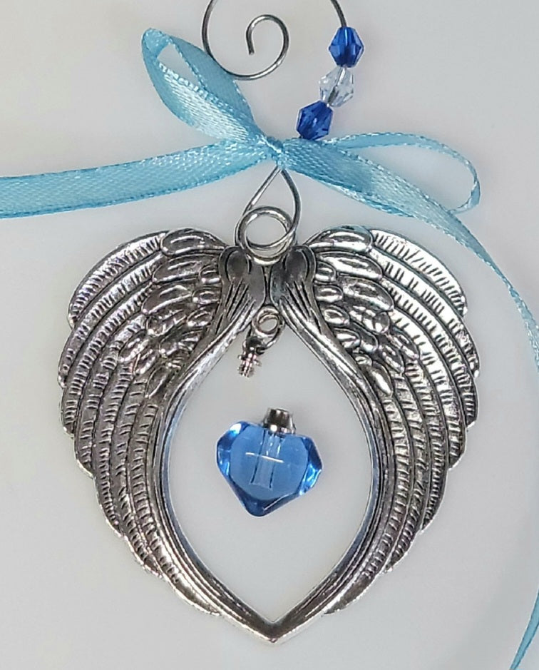 Blue Angel Wing Heart Cremation Urn Christmas Ornament Gift