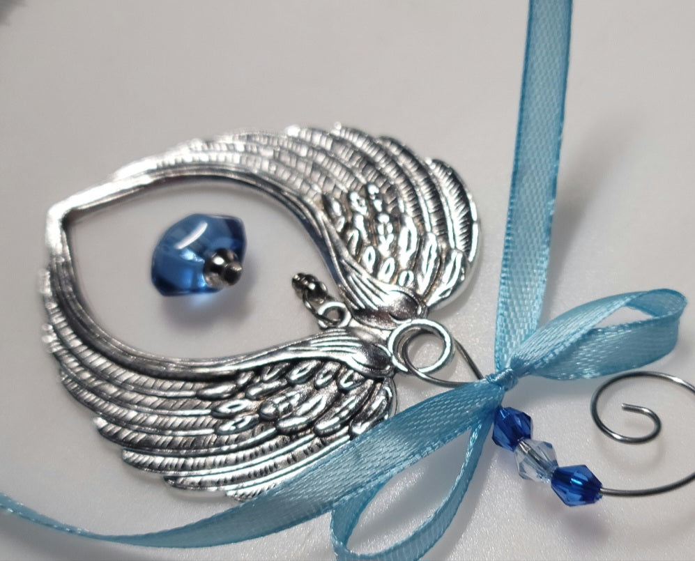 Blue Angel Wing Heart Cremation Urn Christmas Ornament Gift