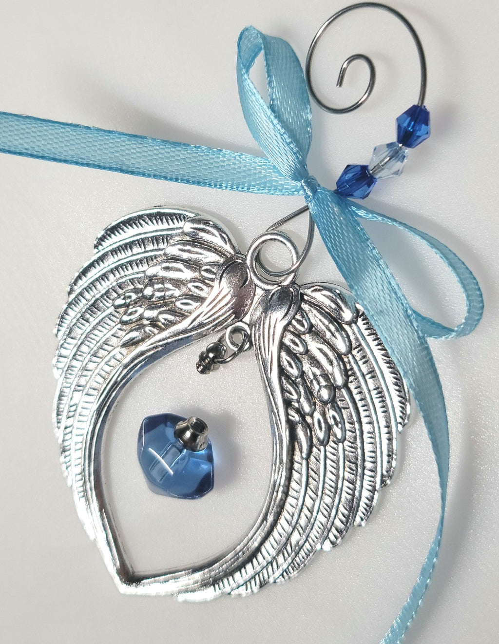 Blue Angel Wing Heart Cremation Urn Christmas Ornament Gift